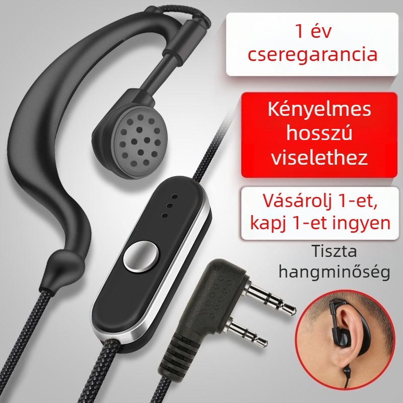 Interkom headset kábel M vagy K csatlakozóval, univerzális, görbült nyújtó dizájn, HD hang, 5–10 km hatótávolság