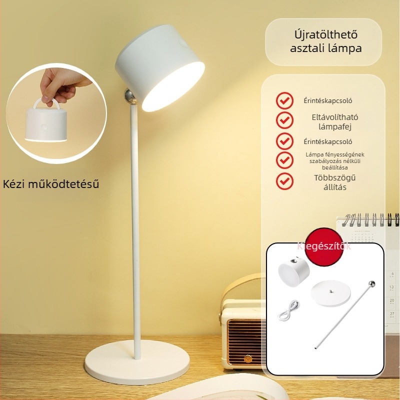 Íróasztali lámpa érintéses kapcsolóval, ABS árnyékoló, beépített lítium akkumulátor, CRI ≥95, modern minimalista kialakítás
