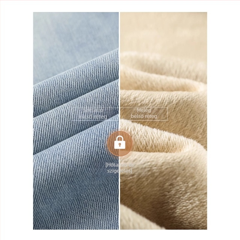 Női farmer fleece béléssel, banán stílus, magas derekú, egyenes szabású, őszi-téli 2025