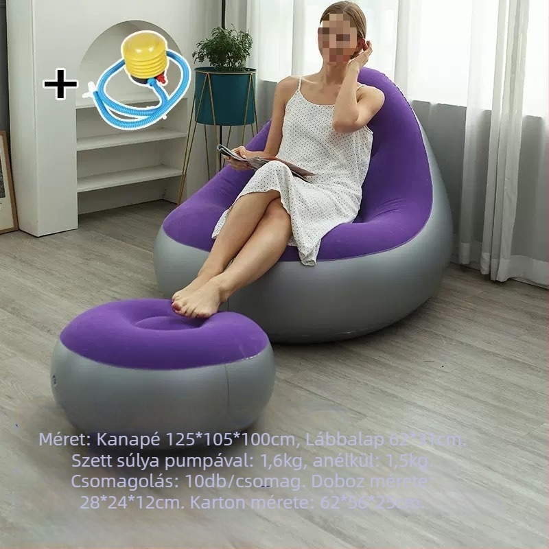 Felfújható kanapé flockos PVC felülettel; vastagság 0,55 mm; tömeg 1,5 kg; anyag: környezetbarát PVC; modell: PVC felfújható kanapé