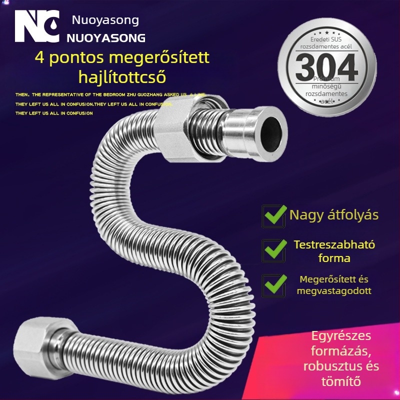304 rozsdamentes acél hullámos cső vízmelegítő be- és kimenetéhez, megerősített fém csatlakozás