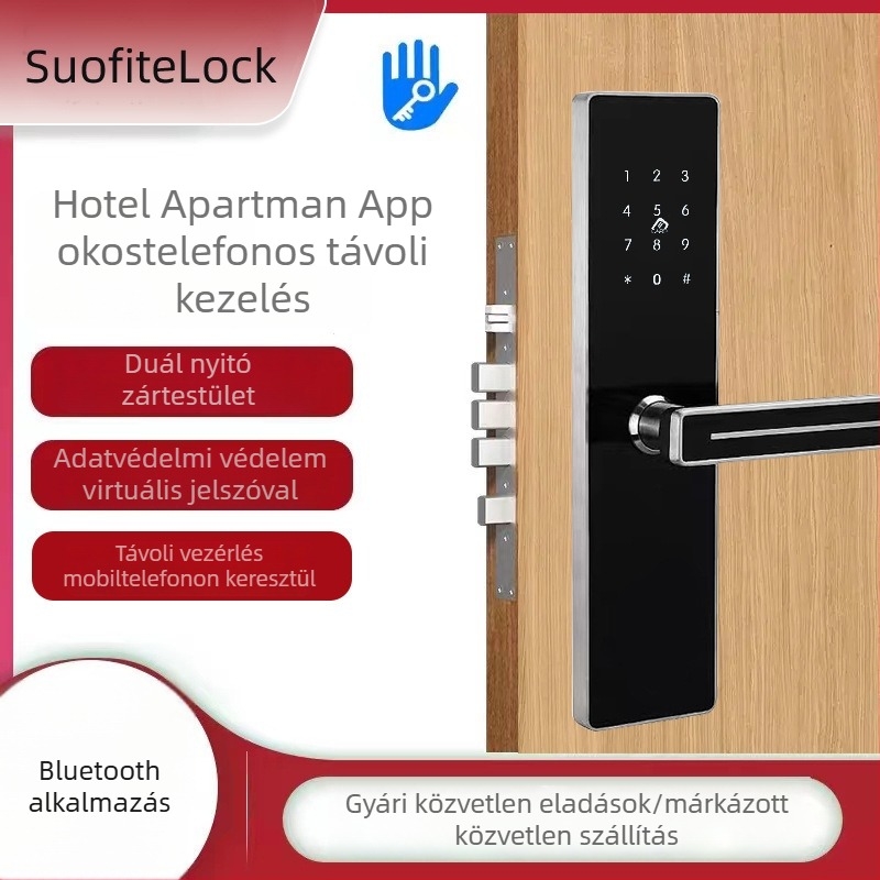 S215 intelligens ajtózár faajtókhoz és biztonsági ajtókhoz – rozsdamentes acél, Bluetooth, ujjlenyomat, jelszó, távoli alkalmazásvezérlés