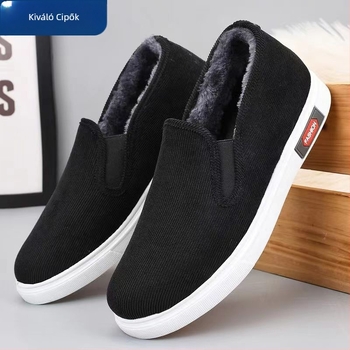 Férfi téli papucs – pamut felsőrész, fleece bélés, PVC talp, slip-on otthonra