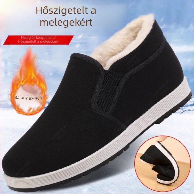Férfi Old Beijing Cloth Shoes textil felsővel, meleg téli cipő, casual stílus, vastag kombinált talp