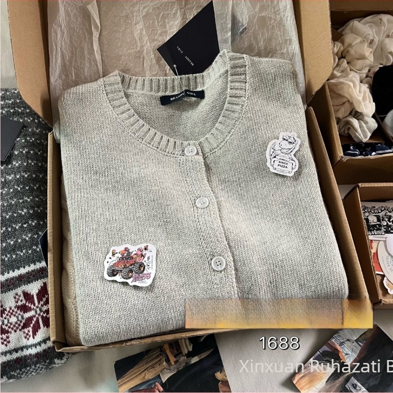 Női pamut kardigán pulóver, kerek nyakú, hosszú ujjú, preppy stílus, pamutkeverék 30-50%, 2024 ősz