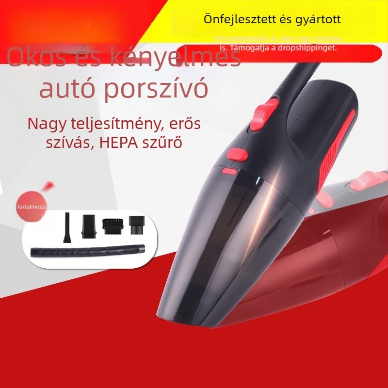 Hordozható autós porszívó nedves- és száraz tisztításhoz, erős teljesítmény, 120W, szívás 20000 Pa, 200 cm hosszú kábel, 12V cigarettagyújtó tápellátás, autóhoz és otthonhoz