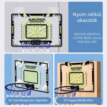 Gyerekeknek szóló falra szerelt kosárlabda gyűrű táblával – fúrás nélkül, PVC, 0,5–3 kg, beltéri és kültéri használat, csendes