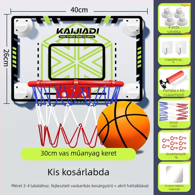 Gyerekeknek szóló falra szerelt kosárlabda gyűrű táblával – fúrás nélkül, PVC, 0,5–3 kg, beltéri és kültéri használat, csendes