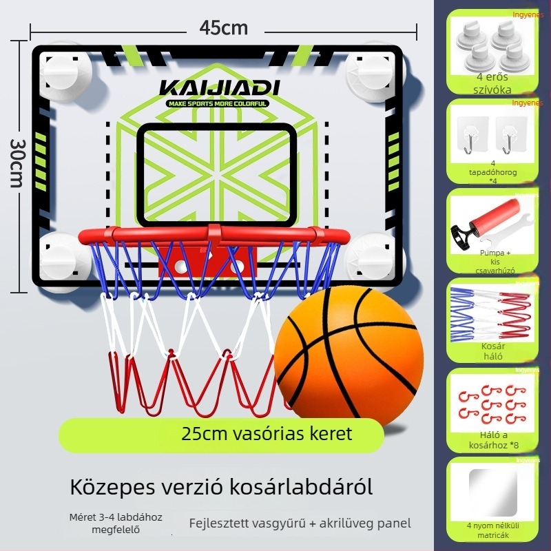 Gyerekeknek szóló falra szerelt kosárlabda gyűrű táblával – fúrás nélkül, PVC, 0,5–3 kg, beltéri és kültéri használat, csendes