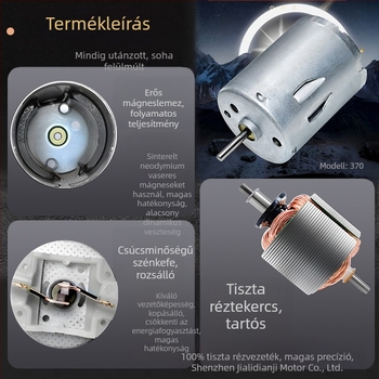RS370 miniatűr DC kefés motor, 12–24 V, magas teljesítmény, nagy sebesség