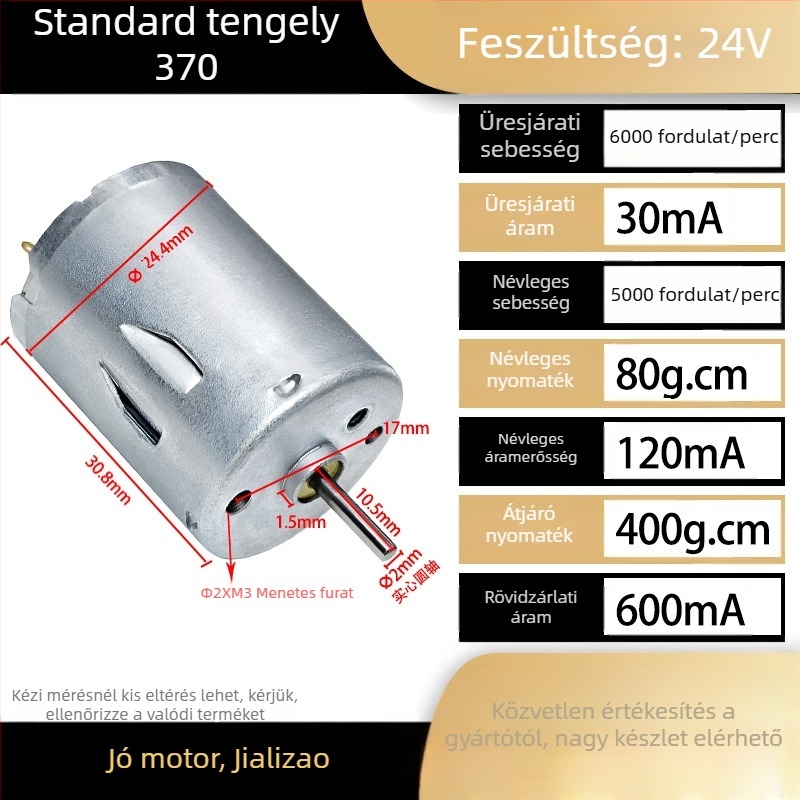 RS370 miniatűr DC kefés motor, 12–24 V, magas teljesítmény, nagy sebesség