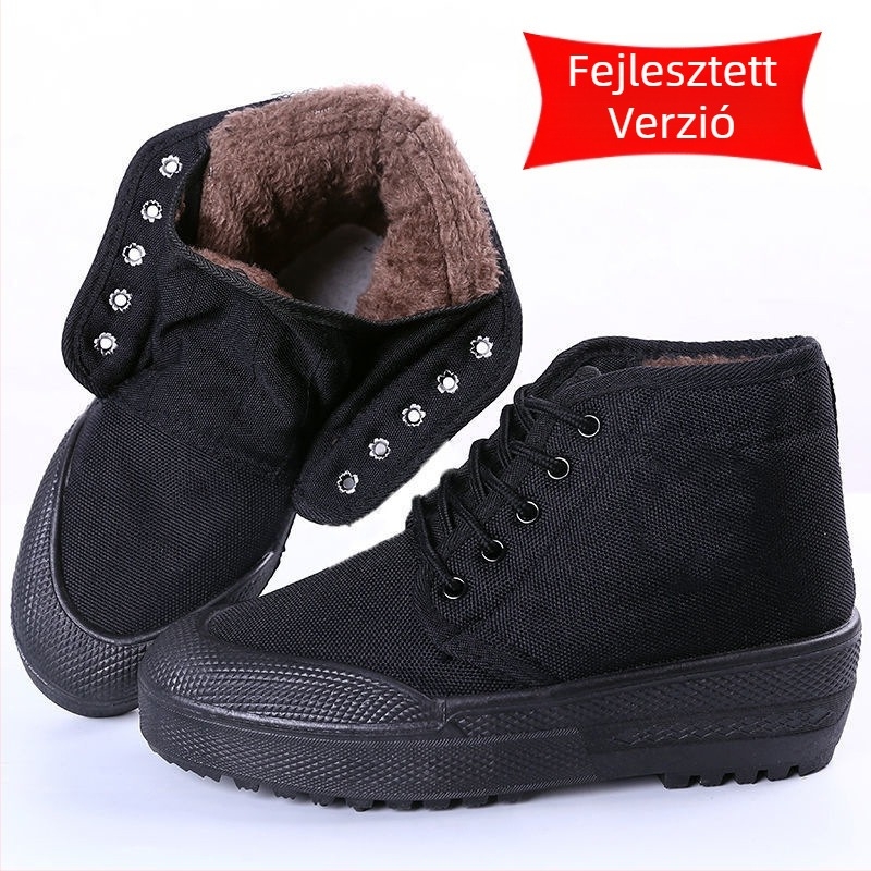 Téli meleg munkapapucs férfiaknak, vászon felsőrész, gumitalp, vastagított
