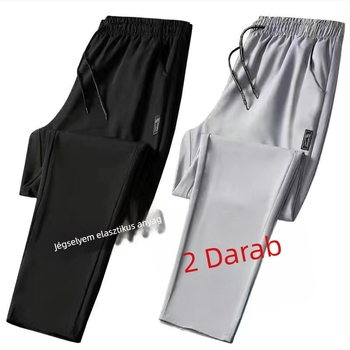 Férfi nyári egyenes szabású casual nadrág, középtalpas derék, rugalmas Milk Silk (Vinylon) anyag, vékony anyag, húzózsinóros lezárás