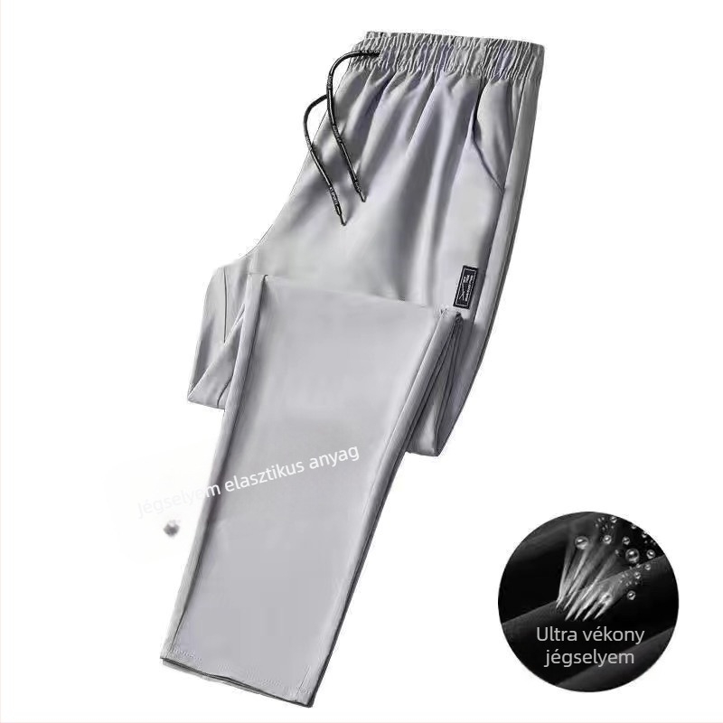 Férfi nyári egyenes szabású casual nadrág, középtalpas derék, rugalmas Milk Silk (Vinylon) anyag, vékony anyag, húzózsinóros lezárás