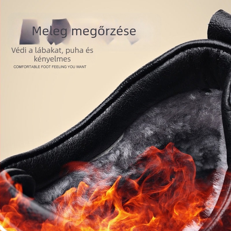 Férfi téli papucs: első réteg tehénbőrből készült felső, fleece bélés, vastag gumitalp