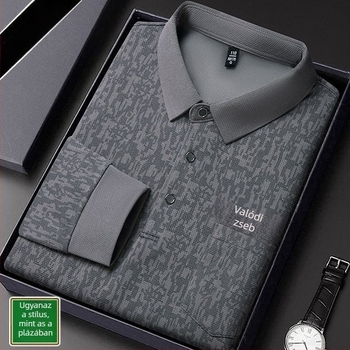 Beijiang Wolf férfi polo póló, hosszú ujjú, laza szabású, csíkos mintázat, rayon anyag