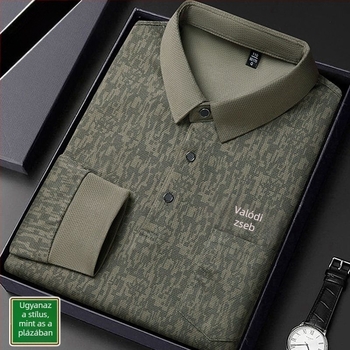 Beijiang Wolf férfi polo póló, hosszú ujjú, laza szabású, csíkos mintázat, rayon anyag