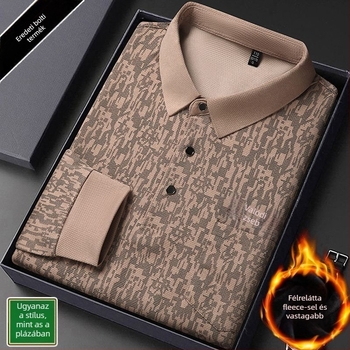 Beijiang Wolf férfi polo póló, hosszú ujjú, laza szabású, csíkos mintázat, rayon anyag