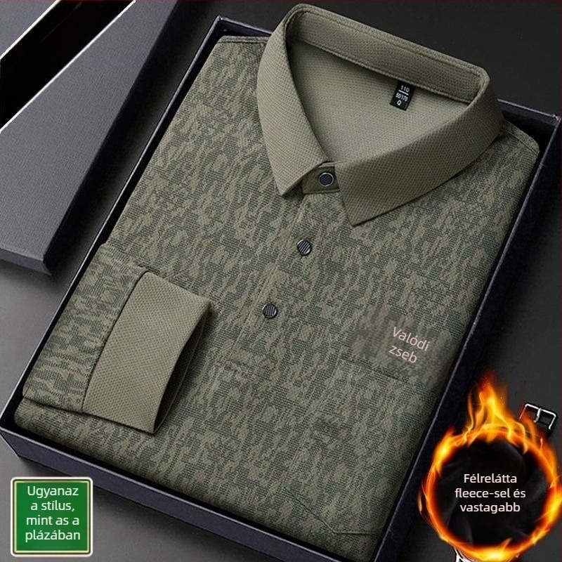 Beijiang Wolf férfi polo póló, hosszú ujjú, laza szabású, csíkos mintázat, rayon anyag