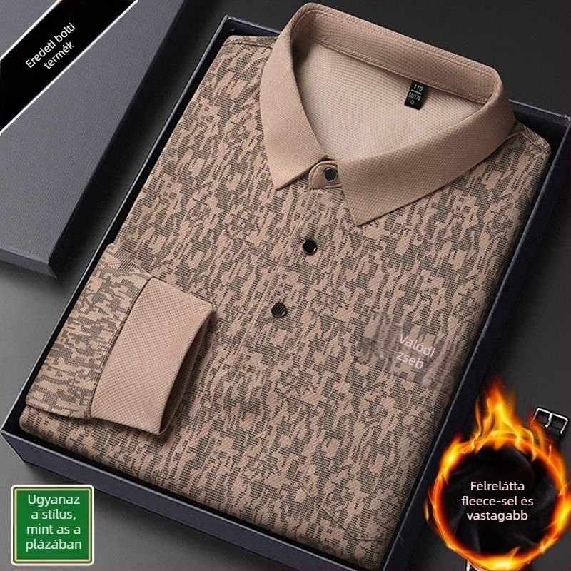 Beijiang Wolf férfi polo póló, hosszú ujjú, laza szabású, csíkos mintázat, rayon anyag