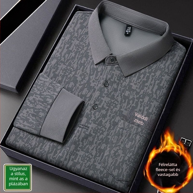 Beijiang Wolf férfi polo póló, hosszú ujjú, laza szabású, csíkos mintázat, rayon anyag