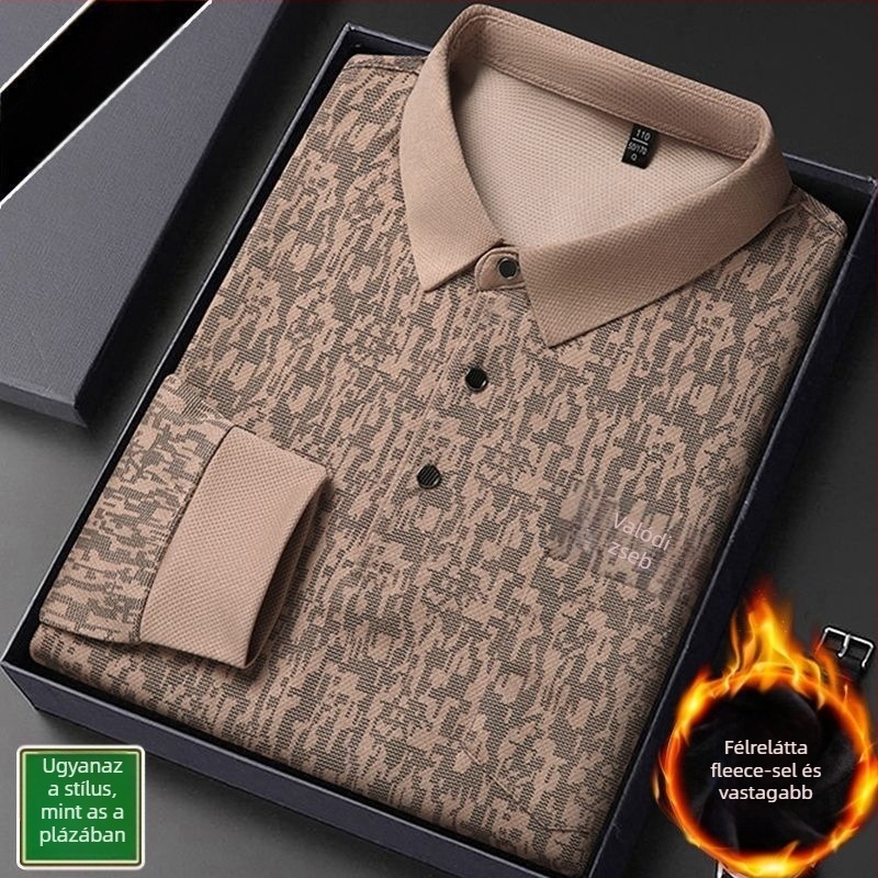Beijiang Wolf férfi polo póló, hosszú ujjú, laza szabású, csíkos mintázat, rayon anyag