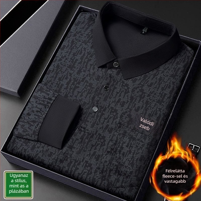 Beijiang Wolf férfi polo póló, hosszú ujjú, laza szabású, csíkos mintázat, rayon anyag