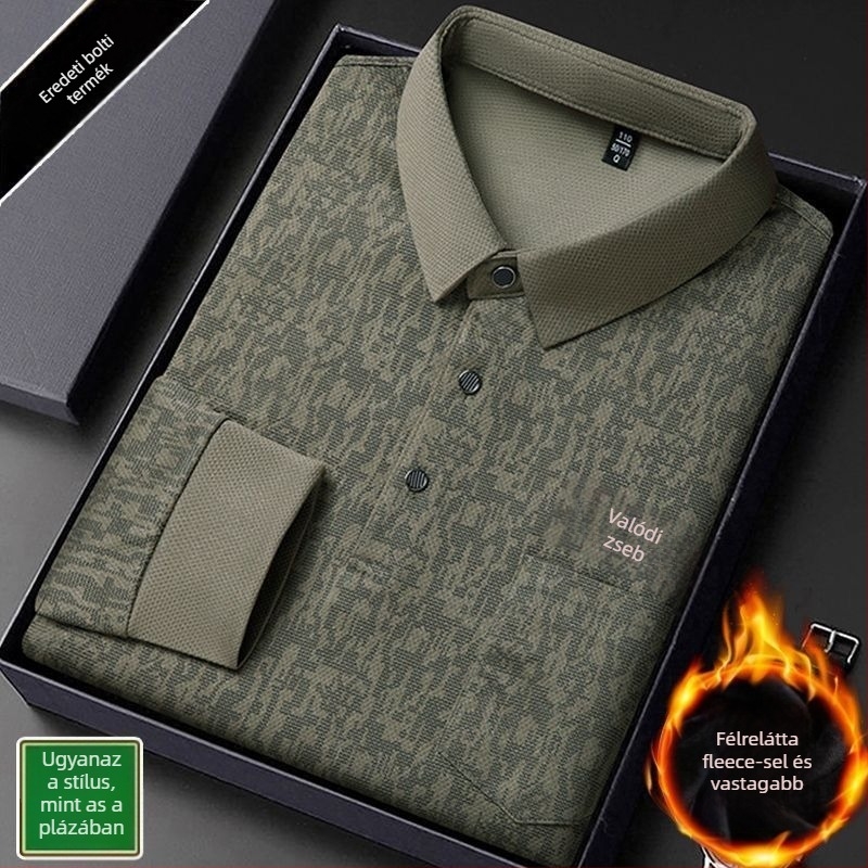 Beijiang Wolf férfi polo póló, hosszú ujjú, laza szabású, csíkos mintázat, rayon anyag