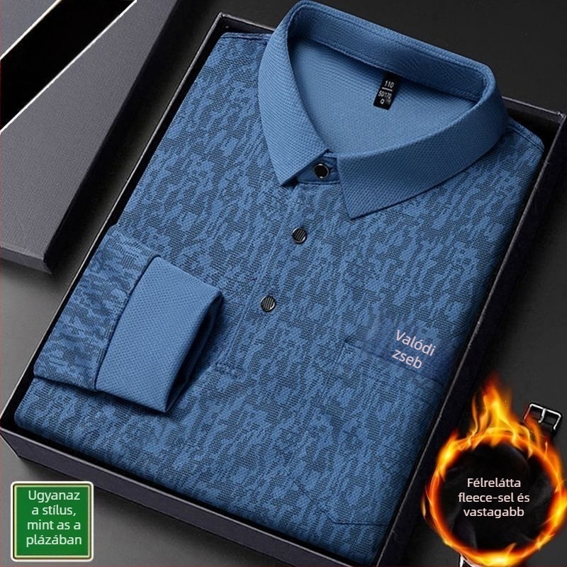 Beijiang Wolf férfi polo póló, hosszú ujjú, laza szabású, csíkos mintázat, rayon anyag