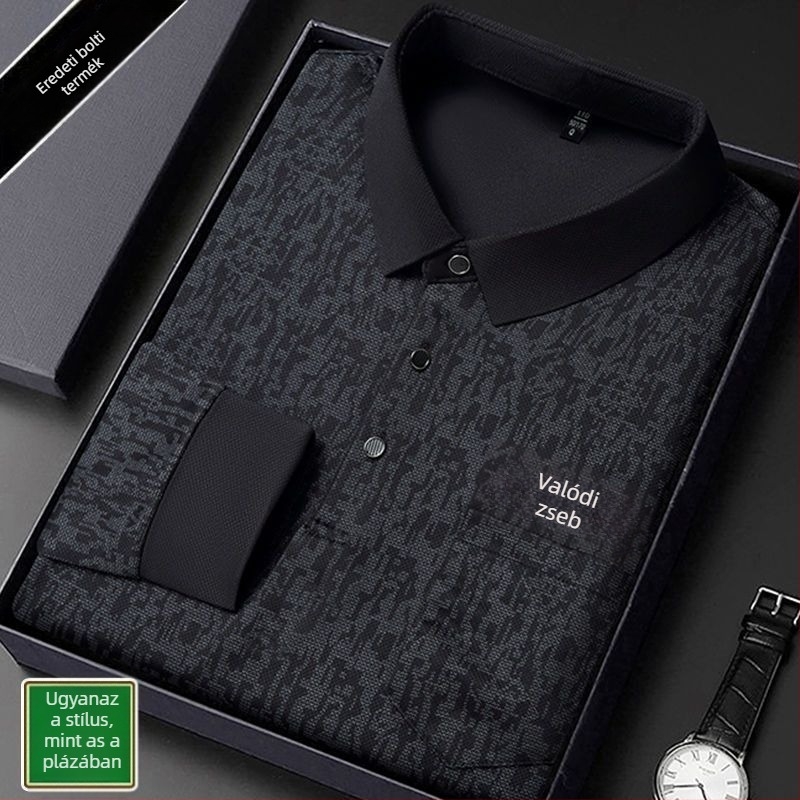 Beijiang Wolf férfi polo póló, hosszú ujjú, laza szabású, csíkos mintázat, rayon anyag