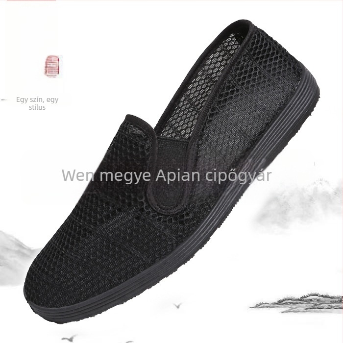 Uniszex Slip-On Munkacipő Hálós Felsőrésszel, Kerek Orr, Gumitalp, Légáteresztő, Egyszerű Stílus
