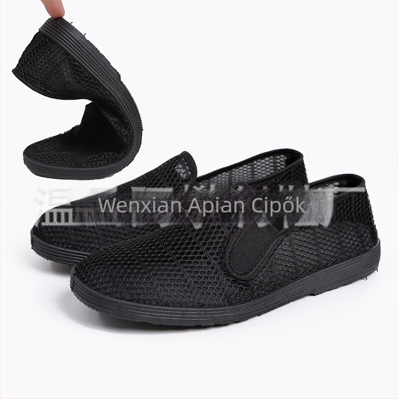 Uniszex Slip-On Munkacipő Hálós Felsőrésszel, Kerek Orr, Gumitalp, Légáteresztő, Egyszerű Stílus
