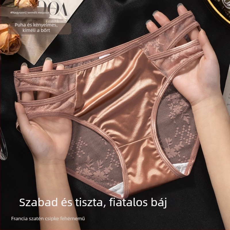 Szexi piros-lila kivágott női alsónemű, légáteresztő csipke-satén, vékony anyag, viszkóz guszt, plusz méret