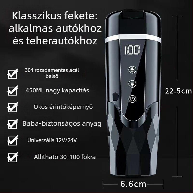 Autóban használható melegítő pohár 12V/24V, ABS, 65–95W, Modell JZ-6581
