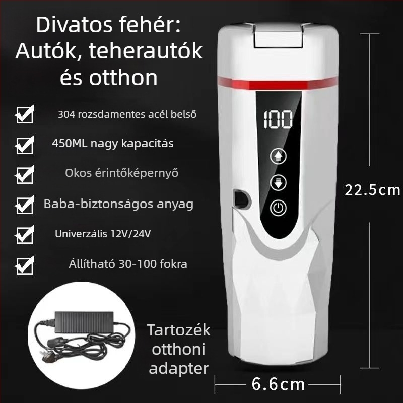 Autóban használható melegítő pohár 12V/24V, ABS, 65–95W, Modell JZ-6581