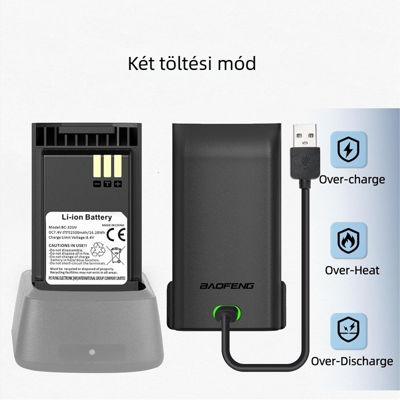 Baofeng DM-32 digitális kézi rádió GPS-szel és Bluetooth-szal, 10W RF-kimenet, 288 csatorna, Li-ion akkumulátor 2500 mAh