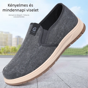 Férfi könnyű, légáteresztő casual cipő, pamut felsőrész, kerek orr, elasztikus zárás, PVC talp