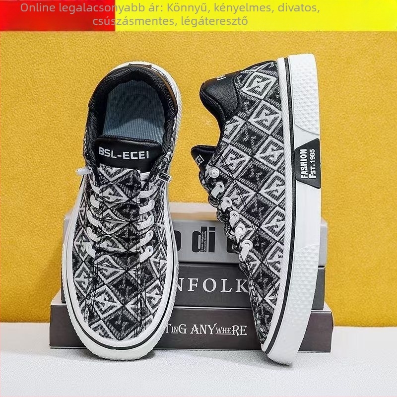 Férfi slip-on tornacipő, szintetikus bőr felsőrész, csíkos mintázat, nyárra, PVC talp