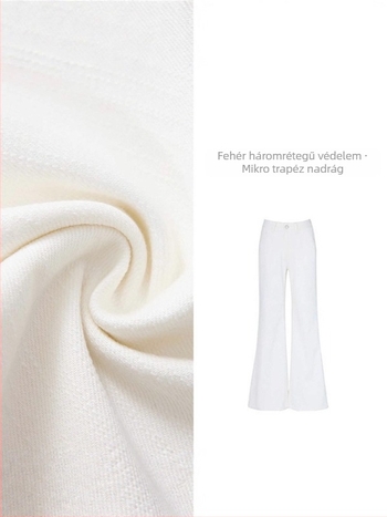 Fehér női bootcut farmer nadrág fleece-sel bélelt, őszi–téli, alacsony derekú, laza szabású, kis méretűeknek