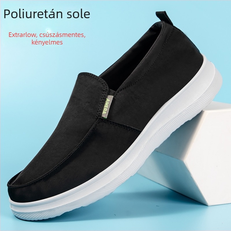 Férfi Slip-on vezetőcipő, lélegző rugalmas textilfelső, könnyű PU talp, csúszásmentes, latex talpbetét