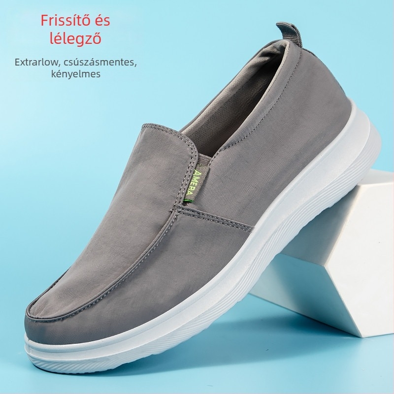 Férfi Slip-on vezetőcipő, lélegző rugalmas textilfelső, könnyű PU talp, csúszásmentes, latex talpbetét