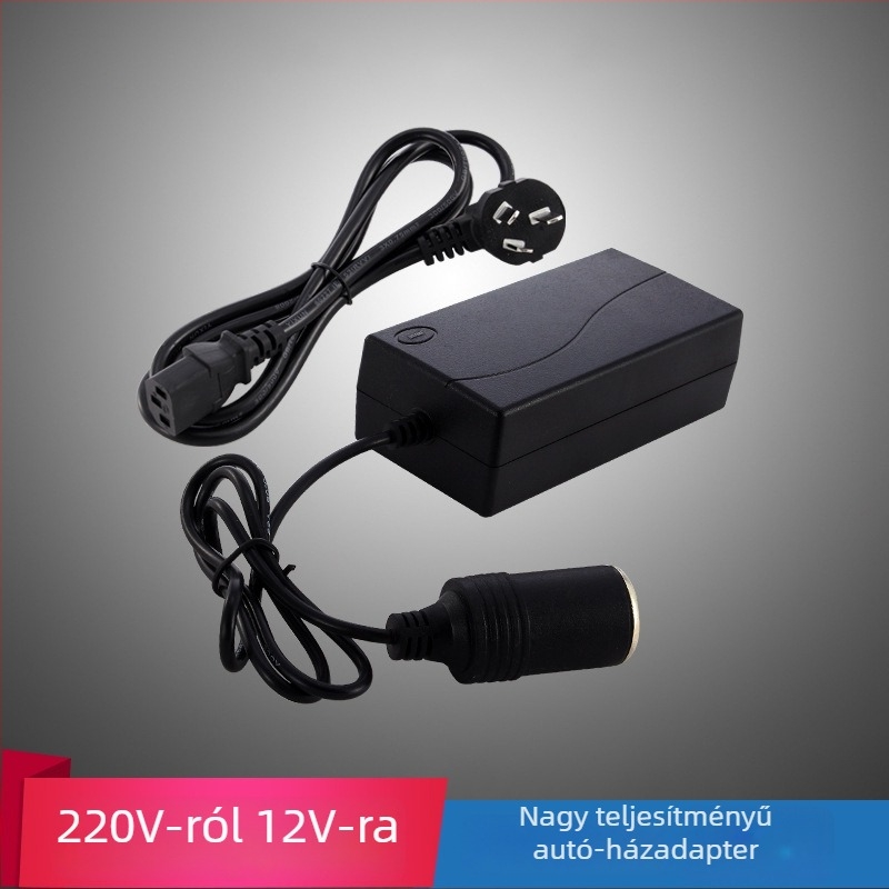 Autós áramerősítő 220V-ról 12V-ra DC, kimenetek 5A/6A/8A/10A, körülbelül 60W, alkalmas autóporszívóhoz és hűtőhöz