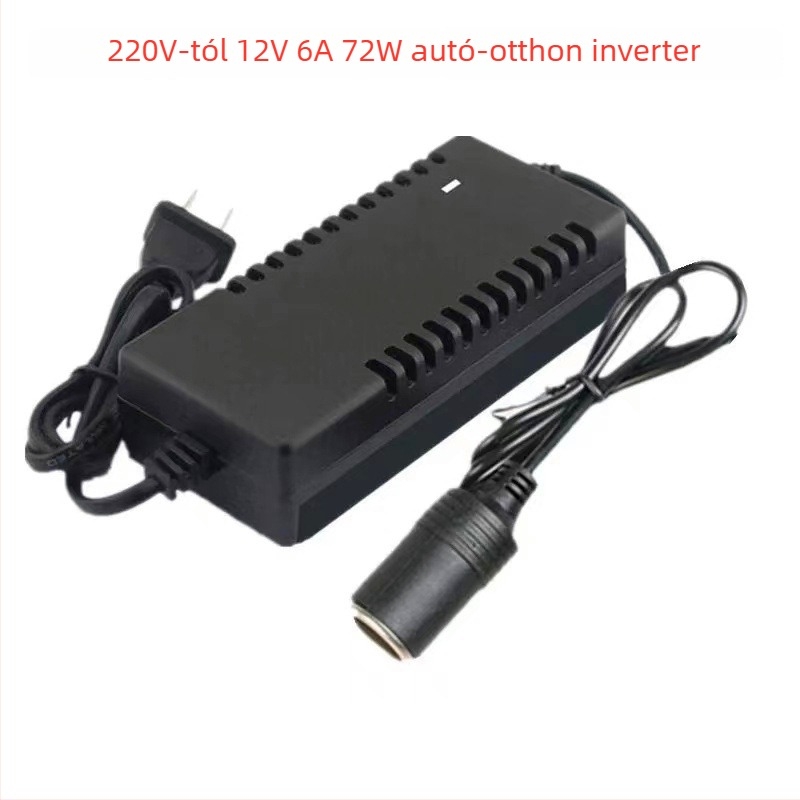 Autós áramerősítő 220V-ról 12V-ra DC, kimenetek 5A/6A/8A/10A, körülbelül 60W, alkalmas autóporszívóhoz és hűtőhöz