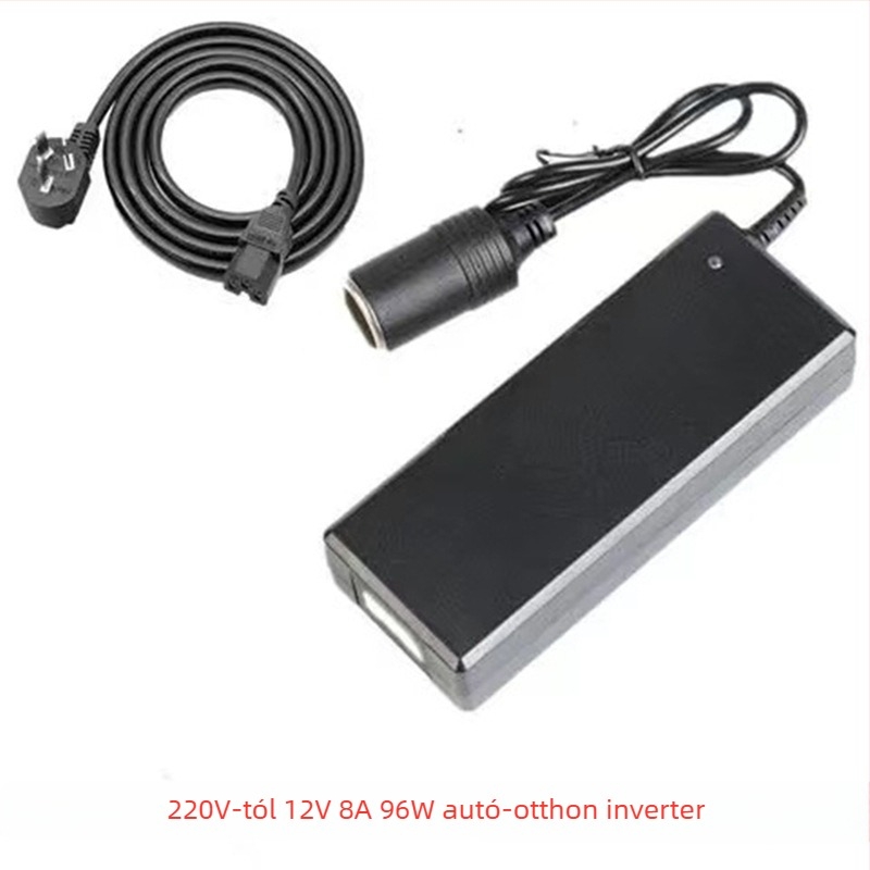 Autós áramerősítő 220V-ról 12V-ra DC, kimenetek 5A/6A/8A/10A, körülbelül 60W, alkalmas autóporszívóhoz és hűtőhöz
