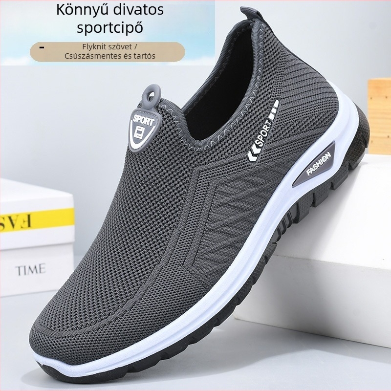 Férfi Slip-On cipők, lélegző hálós felsőrész, kerek orr, gumírozott talp, alacsony sarok 1–3 cm