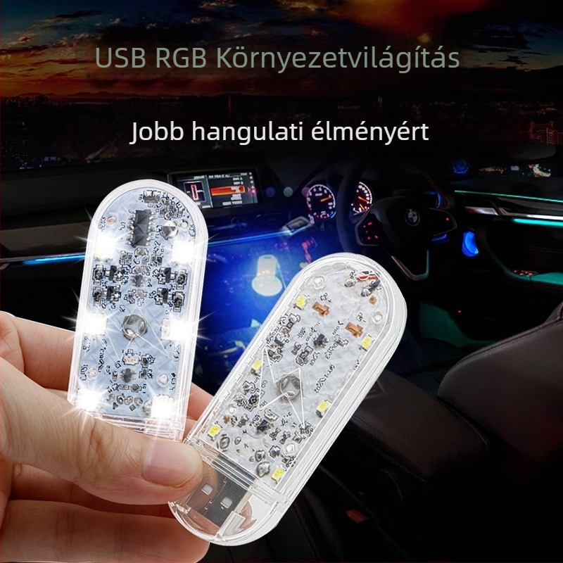 Autó USB érintéses hangvezérlésű hangulatvilágítás, multifunkcionális éjjeli lámpa és tároló doboz (12V • 1.5W • 0.3A • USB touch atmosphere light)