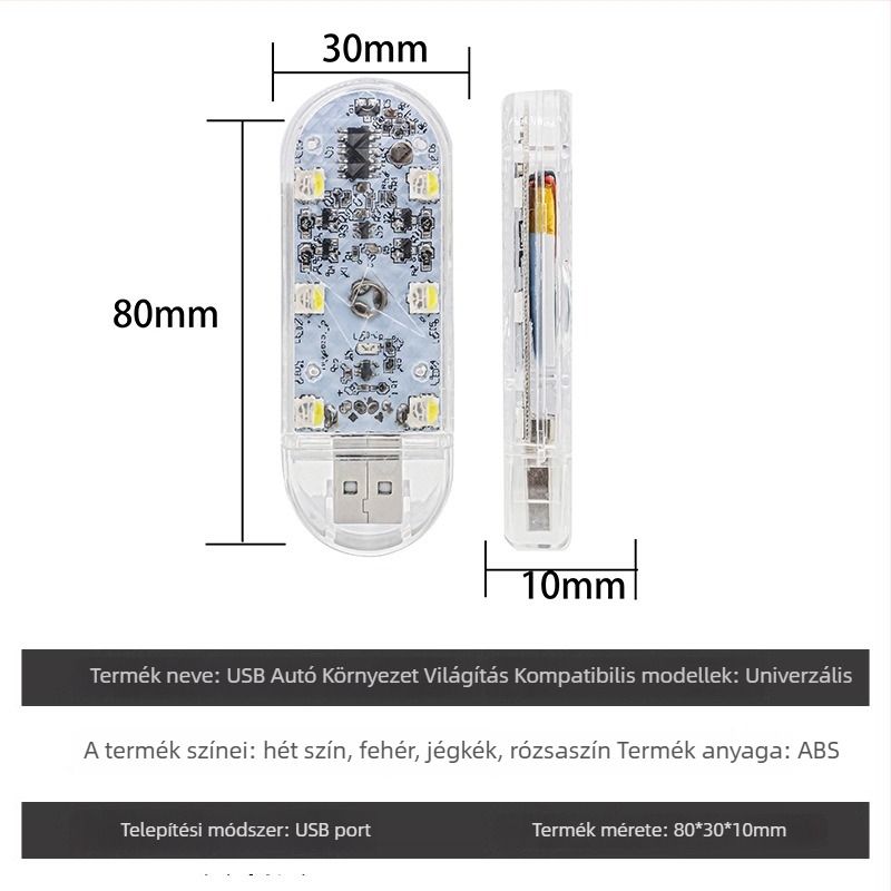 Autó USB érintéses hangvezérlésű hangulatvilágítás, multifunkcionális éjjeli lámpa és tároló doboz (12V • 1.5W • 0.3A • USB touch atmosphere light)