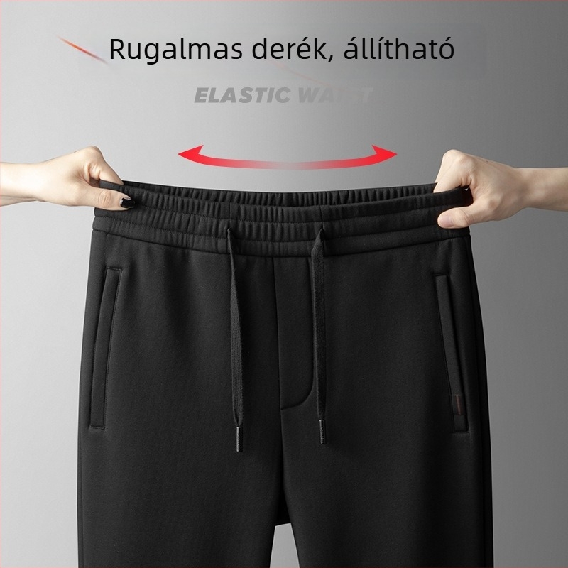 Férfi pamutból készült egyenes szabású nadrág (fleece-béléssel, elasztikus derék, téli viselet)
