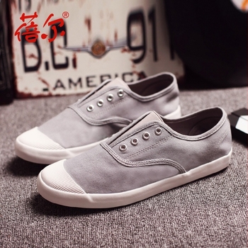 Férfi vászon slip-on tornacipő koreai stílusban, vulkanizált talppal és textil belső talpbetéttel