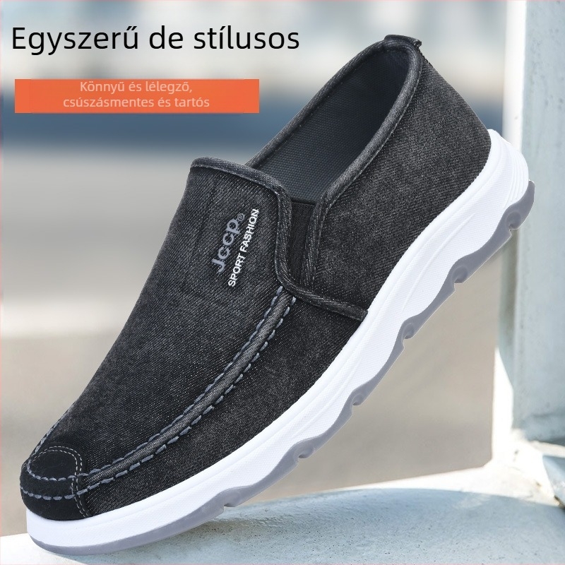 Férfi denim Slip-On cipő, lélegző, könnyű, csúszásmentes gumitalp, elasztikus pánttal